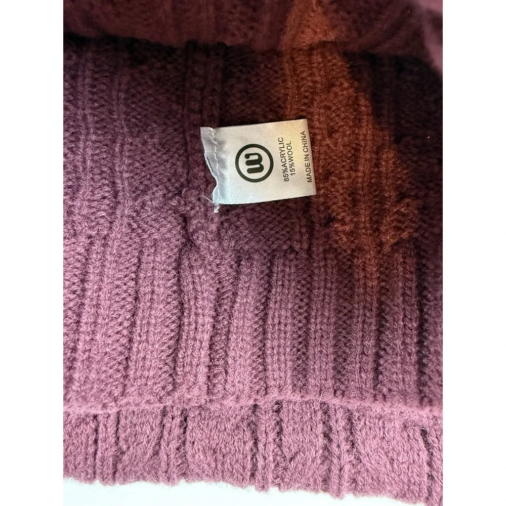 Wantable Womens Cable Knit Wool Blend Beanie Scarf 2 Piece Set Burgundy Chunky